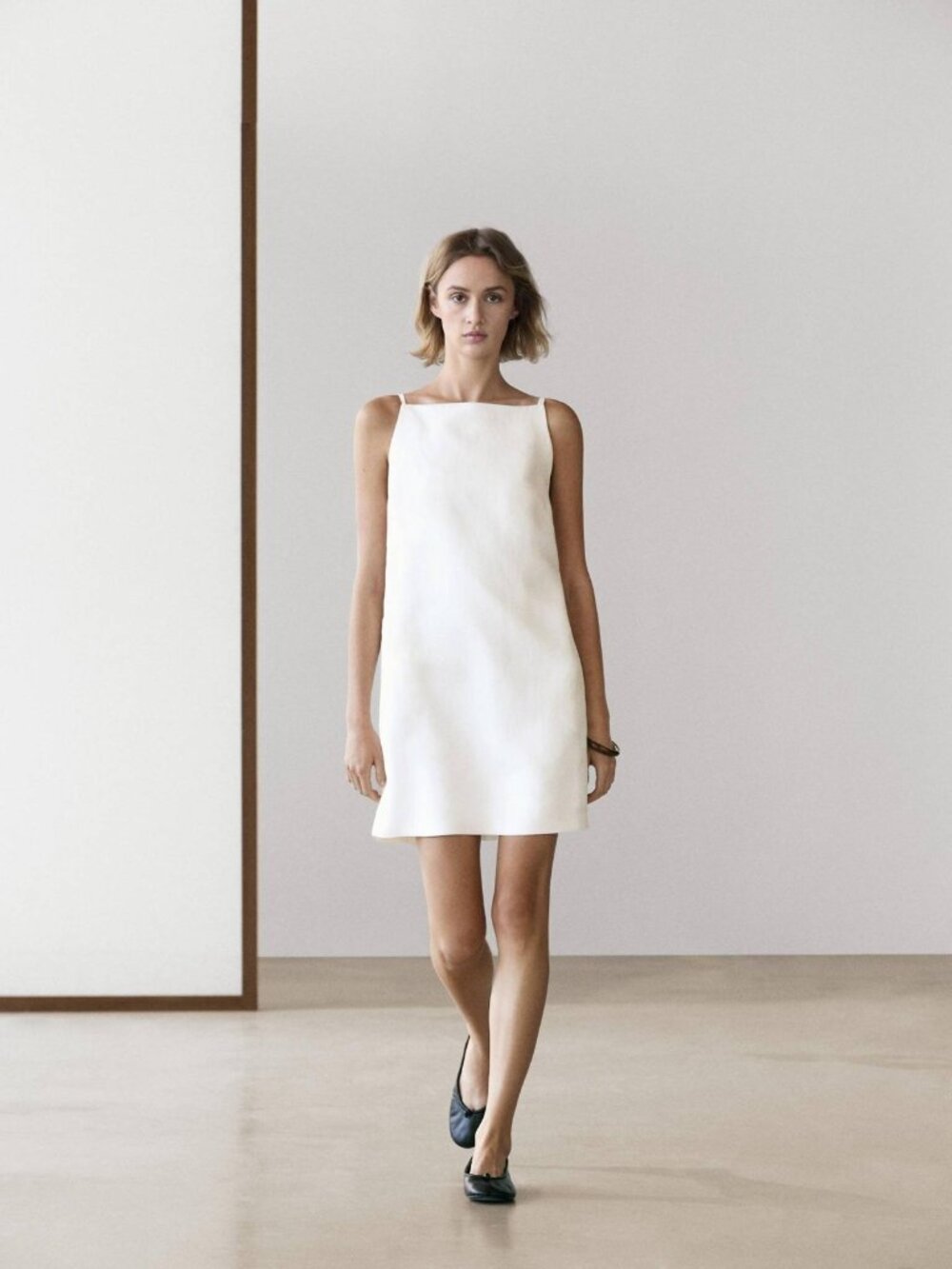 Massimo Dutti White Mini Dress Shift EU 34 US 2 Linen Blend 6614/753 NWT